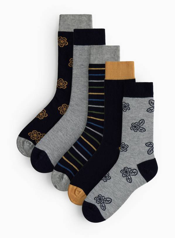 Grey & Black Floral Print Ankle Socks 9-12
